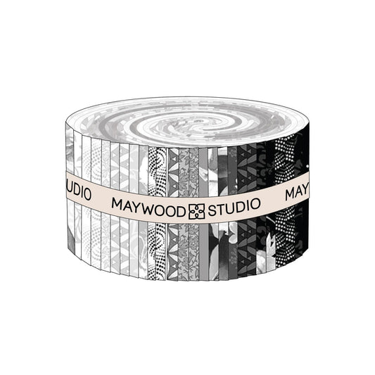 Moonlit Walk 2.5" Strips, Maywood Studio ST-MASMOON, 2.5" Precut Black Gray White Floral Fabric Strips, Floral Fabric Strip Roll
