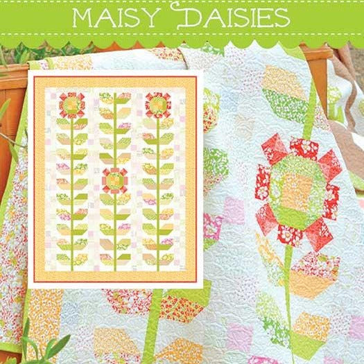 Maisy Daisies Quilt Pattern, Moda FT3055, 2.5" Precut Jelly Roll Strips Friendly Daisy Flower Lap Throw Quilt Pattern