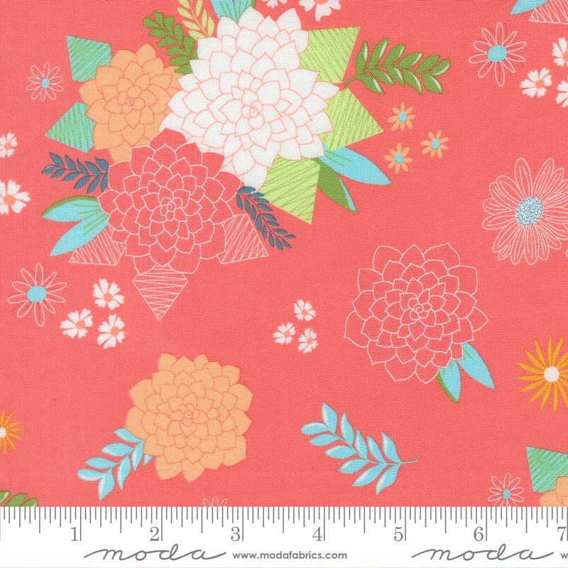 Honeyed Horizon 5" Charm Pack, Moda 47010PP, 5" Precut Pink Peach Aqua Green Floral Charm Pack Fabric Squares, Keri Anguiano