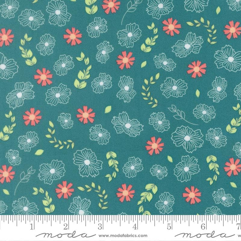 Honeyed Horizon 5" Charm Pack, Moda 47010PP, 5" Precut Pink Peach Aqua Green Floral Charm Pack Fabric Squares, Keri Anguiano