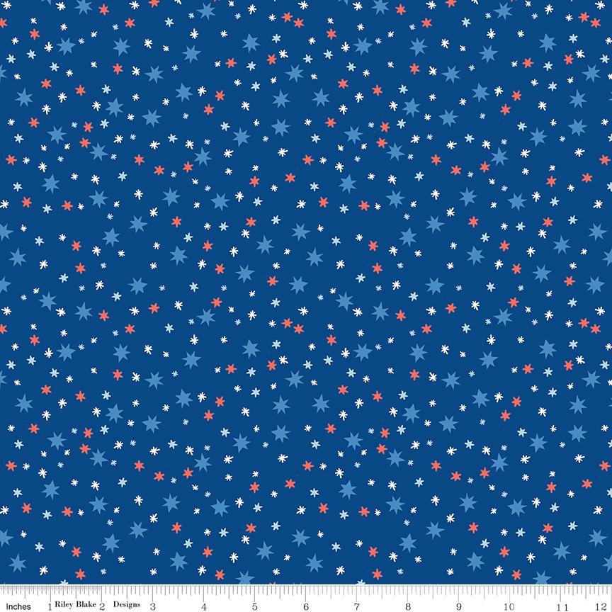 Firecracker 5" Stacker, Riley Blake 5-17200-42, 5" Precut Red White Blue Patriotic Floral Quilt Fabric Squares, My Mind's Eye