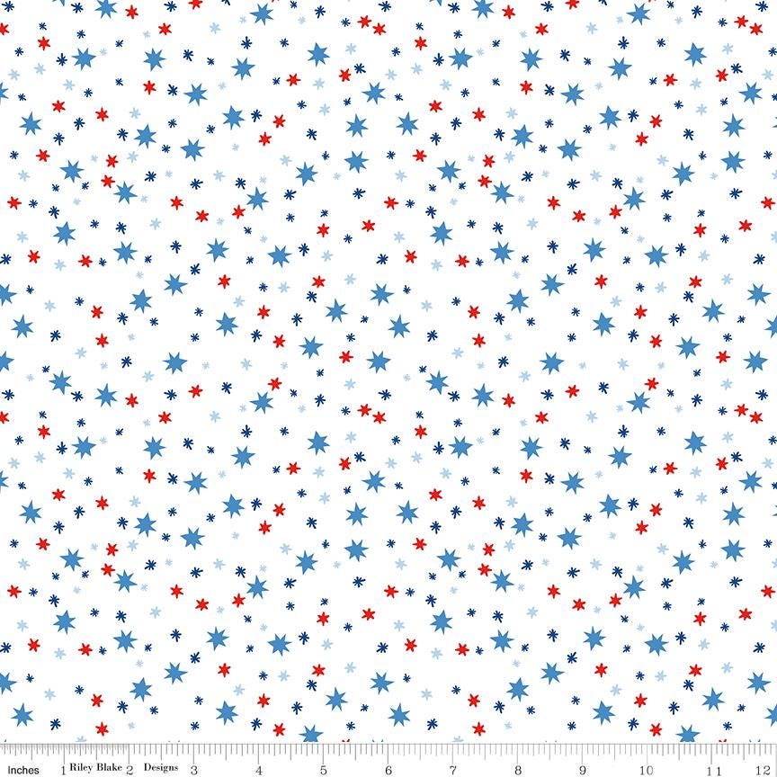 Firecracker 5" Stacker, Riley Blake 5-17200-42, 5" Precut Red White Blue Patriotic Floral Quilt Fabric Squares, My Mind's Eye