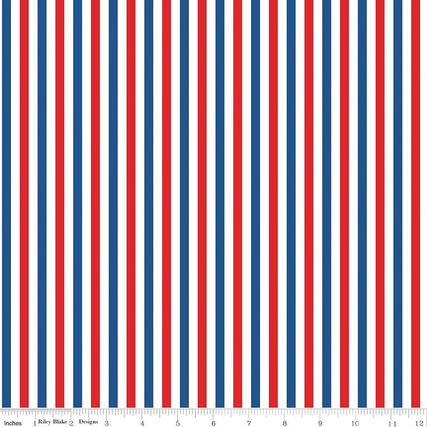 Firecracker 5" Stacker, Riley Blake 5-17200-42, 5" Precut Red White Blue Patriotic Floral Quilt Fabric Squares, My Mind's Eye
