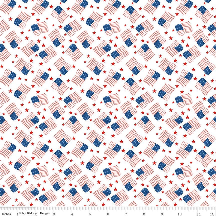 Firecracker 5" Stacker, Riley Blake 5-17200-42, 5" Precut Red White Blue Patriotic Floral Quilt Fabric Squares, My Mind's Eye