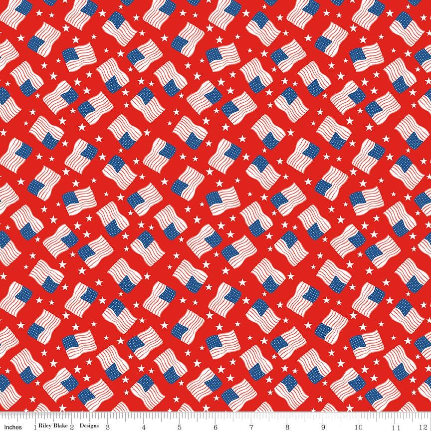 Firecracker 5" Stacker, Riley Blake 5-17200-42, 5" Precut Red White Blue Patriotic Floral Quilt Fabric Squares, My Mind's Eye