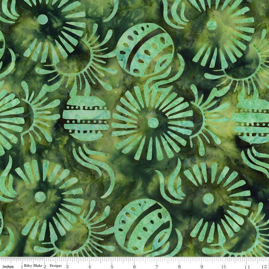 Expressions Batiks Starburst Groove 5" Stacker, Riley Blake 5-23578-42, 5" Precut Orange Green Blue Yellow Brown Batik Fabric Squares