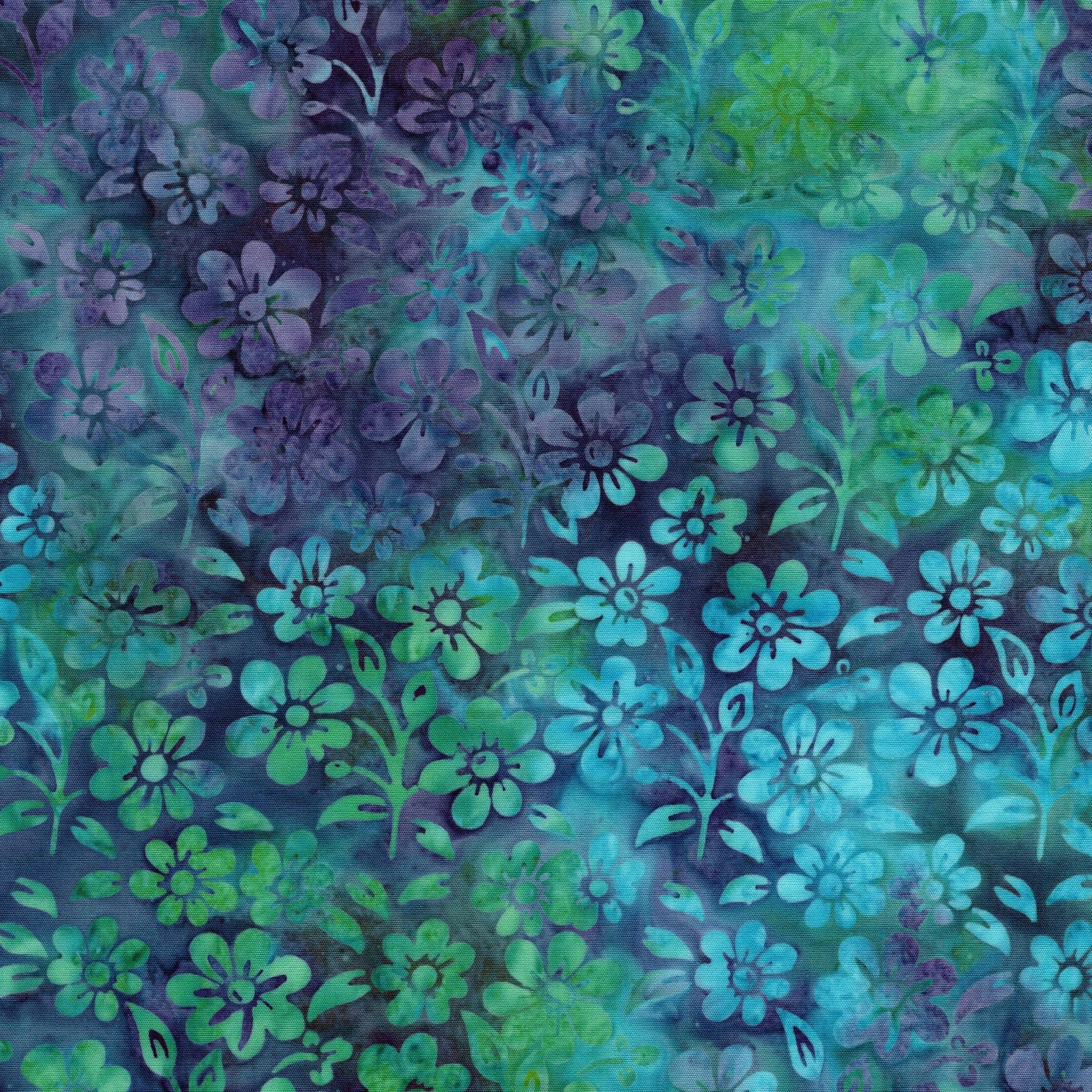 Springtime Bouquet 5" Stamp, Island Batik, 5" Precut Blue Green Pink Purple Floral Batik Fabric Charm Pack Quilt Squares