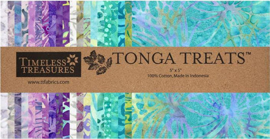 Tonga Mermaid Batik 5" Squares, Timeless Treasures Treat-Mini42 Blossom, 5" Precut Teal Turquoise Lavender Batik Charm Pack Squares
