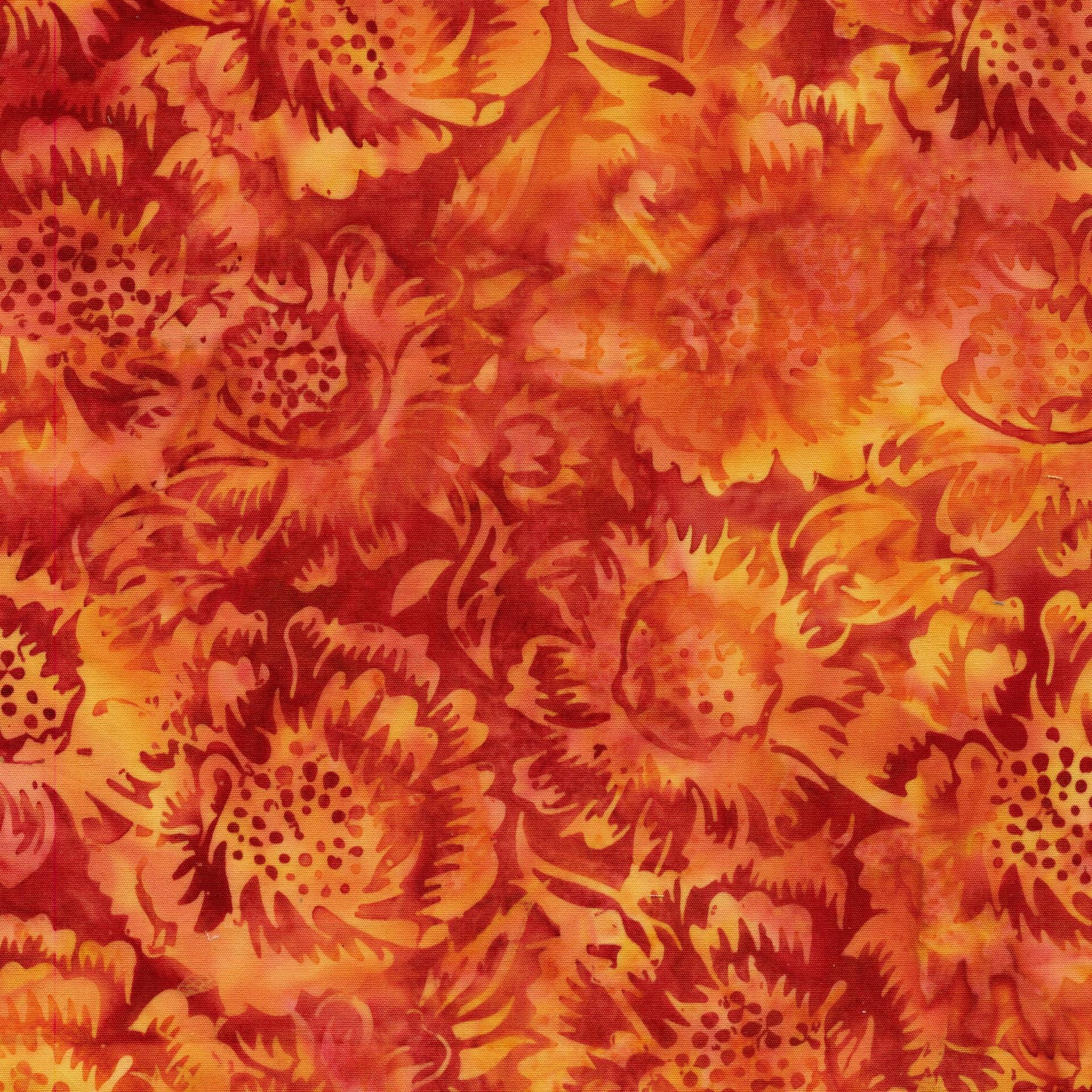 Posy Twist 5" Stamp, Island Batik, 5" Precut Pink Orange Red Green Floral Batik Fabric Charm Pack Quilt Squares