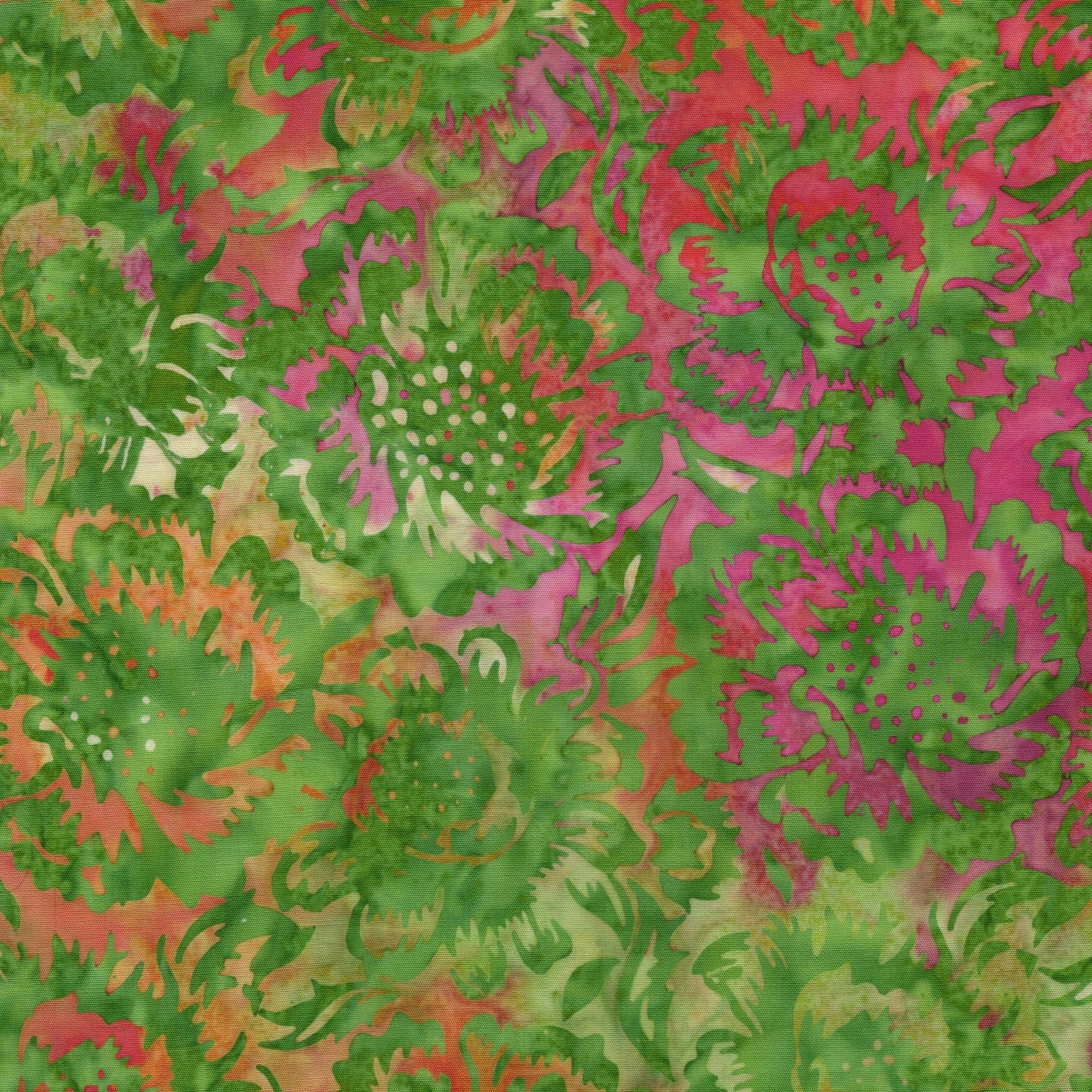 Posy Twist 5" Stamp, Island Batik, 5" Precut Pink Orange Red Green Floral Batik Fabric Charm Pack Quilt Squares