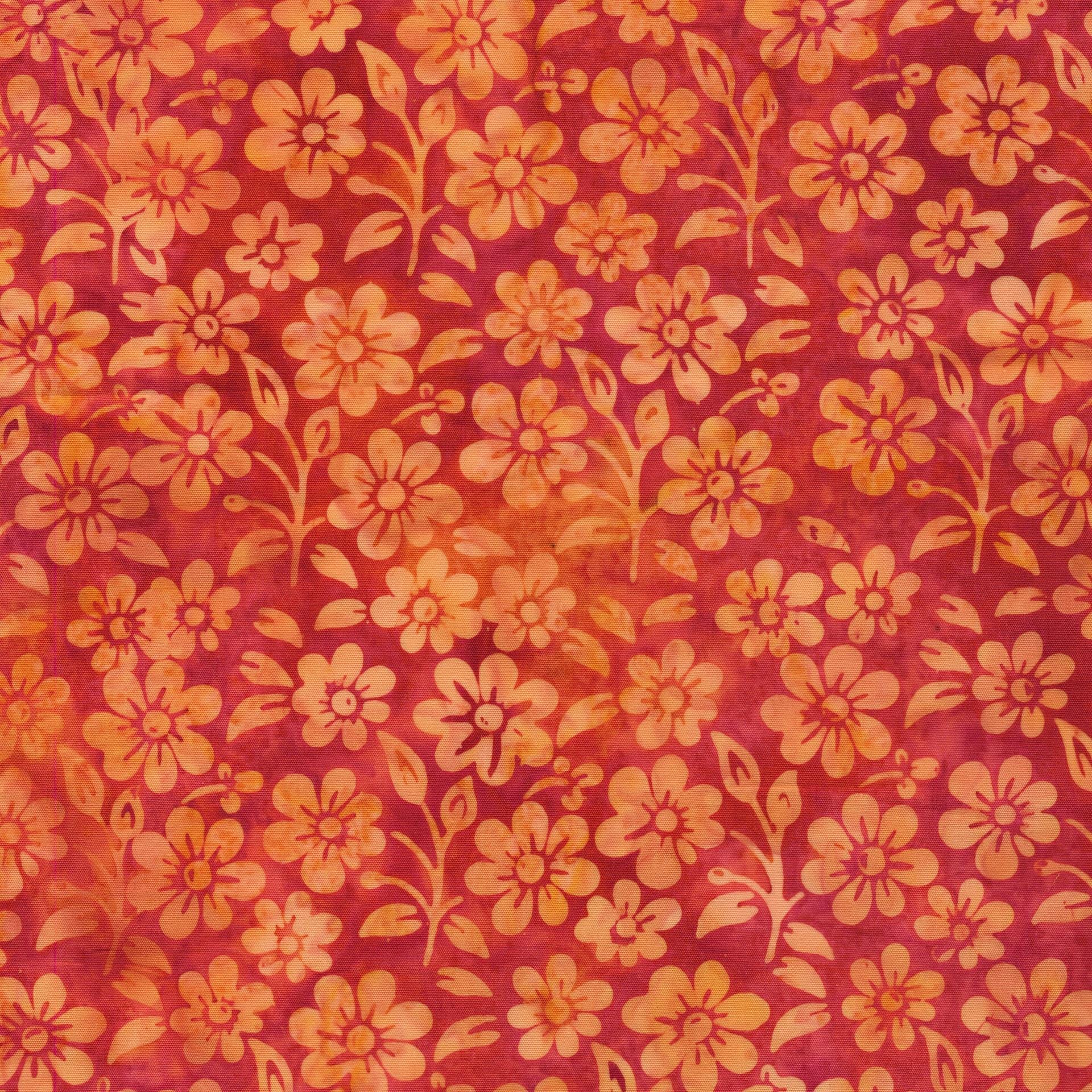 Posy Twist 5" Stamp, Island Batik, 5" Precut Pink Orange Red Green Floral Batik Fabric Charm Pack Quilt Squares