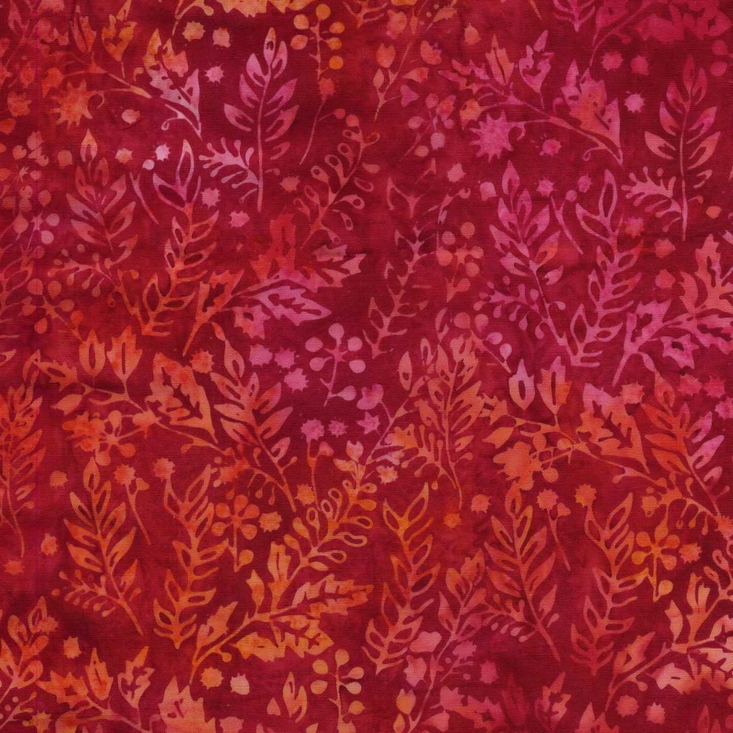 Posy Twist 5" Stamp, Island Batik, 5" Precut Pink Orange Red Green Floral Batik Fabric Charm Pack Quilt Squares