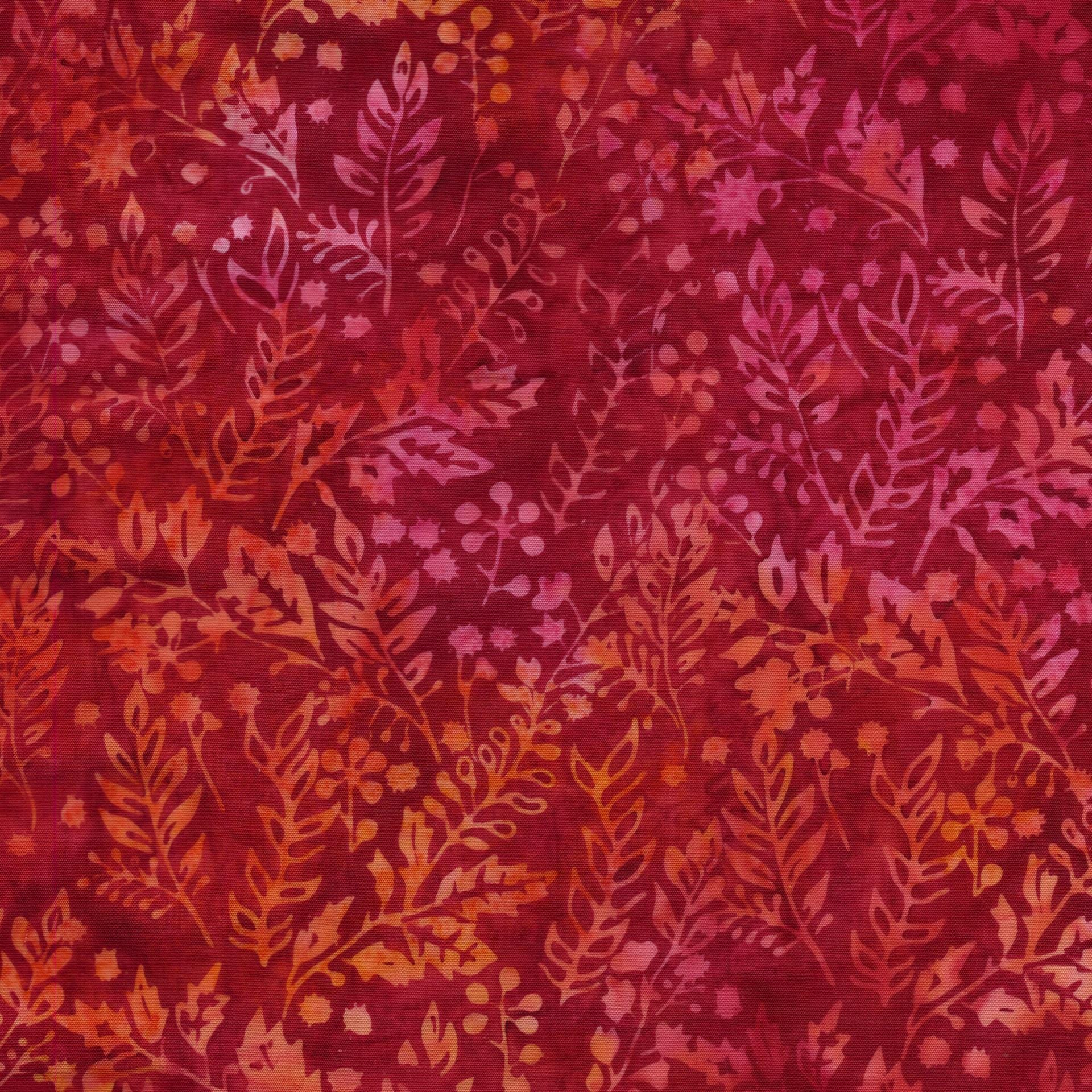 Posy Twist 5" Stamp, Island Batik, 5" Precut Pink Orange Red Green Floral Batik Fabric Charm Pack Quilt Squares