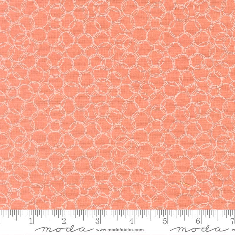 Honeyed Horizon - White Circles on Peachy Pink Fabric, Moda 47017 15 Guava, Pink Peach White Geometric Blender Fabric, Anguiano, By the Yard