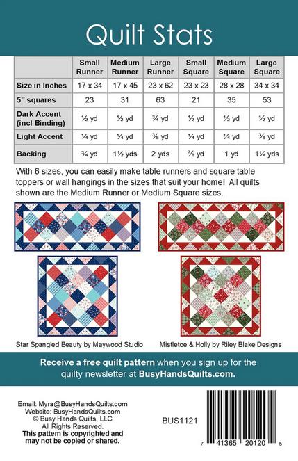 Jolie Table Quilt Pattern, Busy Hands Quilts BUS1121, Charm Squares Friendly Table Runner Topper Quilt Pattern