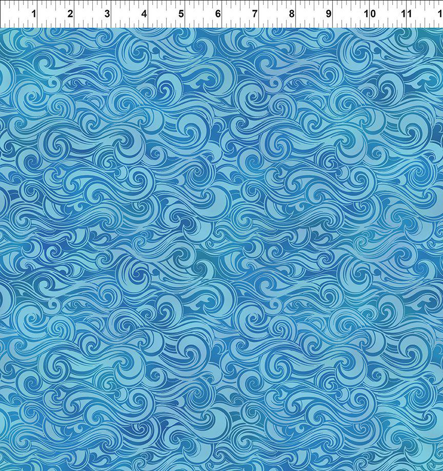 Wonders of the Ocean - Light Blue Swirly Waves Fabric, In the Beginning 10WO-1 Blue Waves, Beach Ocean Fabric