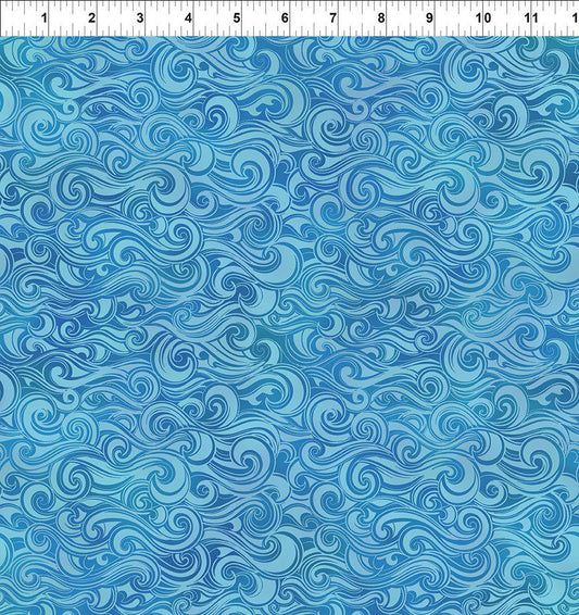 Wonders of the Ocean - Light Blue Swirly Waves Fabric, In the Beginning 10WO-1 Blue Waves, Beach Ocean Fabric