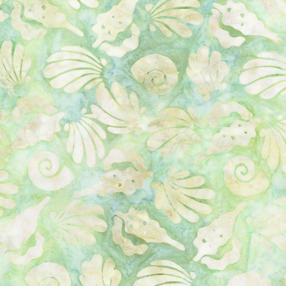 Artisan Batiks Coastal Shells - Seashells on Pastel Green Batik Fabric, Robert Kaufman AMD-23496-52 Pistachio, By the Yard