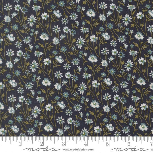 Chelsea Garden - Blue White Small Floral on Navy Blue Fabric, Moda 33856 19 Midnight, Cheek Posy Small Floral, By the Yard
