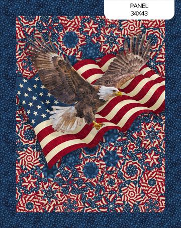 Stars and Stripes 14 - American Eagle with Flag 34" Fabric Panel, Northcott DP29040-49, Patriotic USA Bald Eagle Cotton Quilt Craft Panel