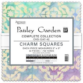 Artisan Batiks Sweet Blossoms 5" Charm Squares, Robert Kaufman CHS-1347-42, 5" Precut Pink Blue Green Floral Batik Charm Pack Fabric Squares