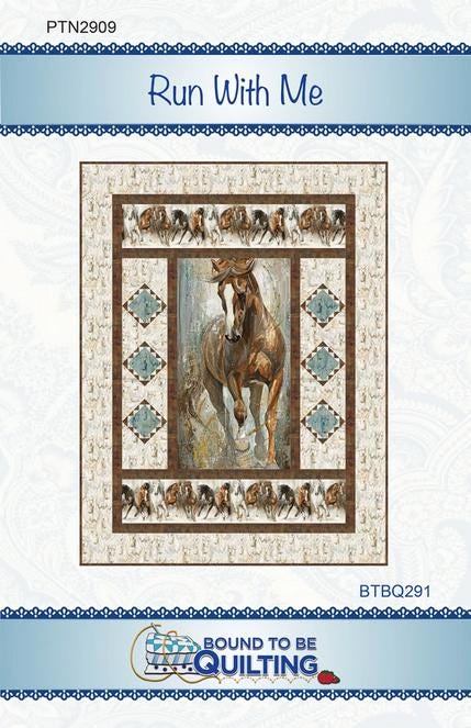 Run With Me Panel Frame Quilt Pattern, Bound to Be Quilting BTBQ291 PTN2909, Southwest Inspired Panel Friendly Lap Throw Quilt Pattern