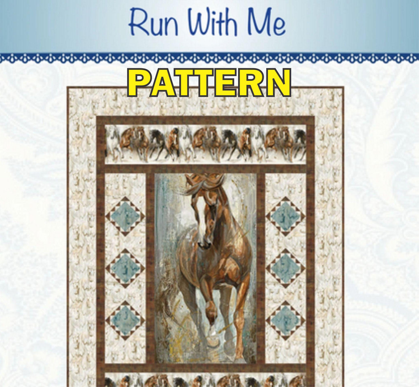 Run With Me Panel Frame Quilt Pattern, Bound to Be Quilting BTBQ291 PTN2909, Southwest Inspired Panel Friendly Lap Throw Quilt Pattern