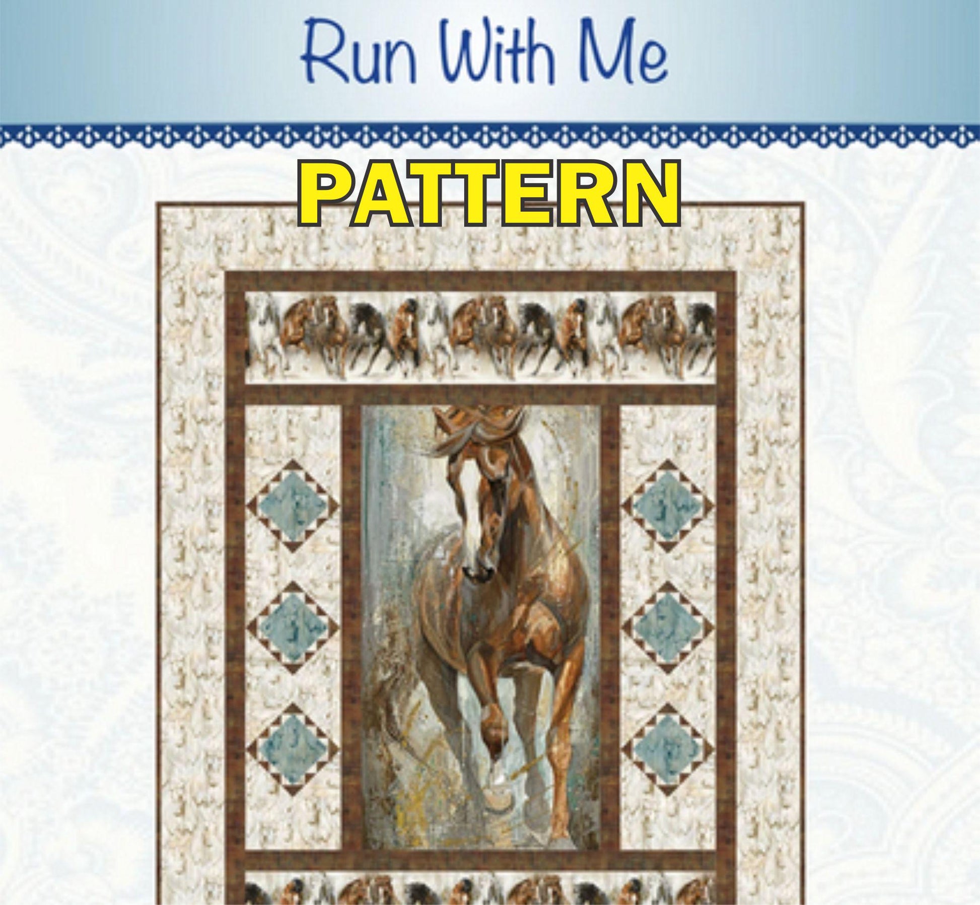 Run With Me Panel Frame Quilt Pattern, Bound to Be Quilting BTBQ291 PTN2909, Southwest Inspired Panel Friendly Lap Throw Quilt Pattern