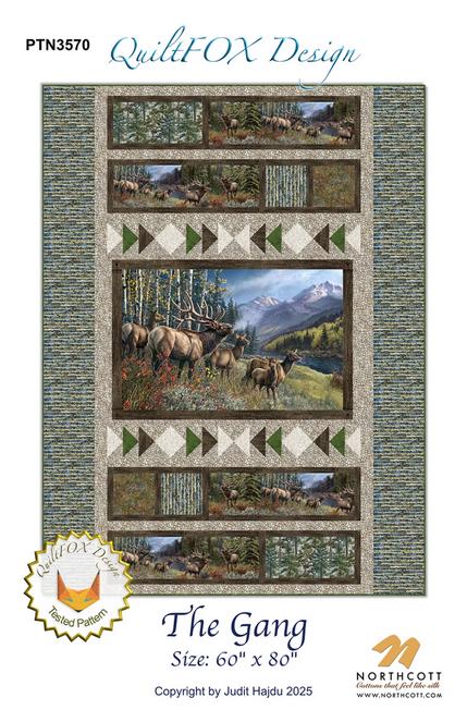 The Gang Panel Frame Quilt PATTERN, QuiltFOX QFOX327 PTN3570, Fabric Panel Friendly Flying Geese Frame Throw Quilt Pattern