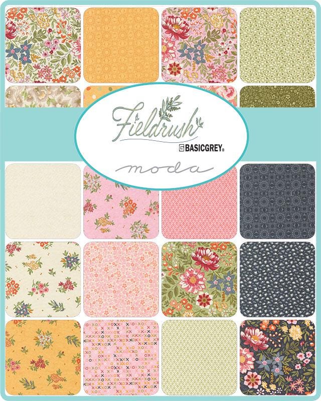 Fieldrush 5" Charm Pack, Moda 30780PP, 5" Precut Wildflowers Floral Charm Fabric Squares, BasicGrey