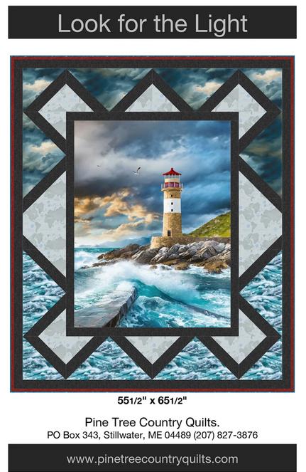 Look for the Light Panel Frame Quilt PATTERN, Pine Tree Country Quilts PT2194, 36" Fabric Panel Friendly Panel Frame Lap Throw Quilt Pattern