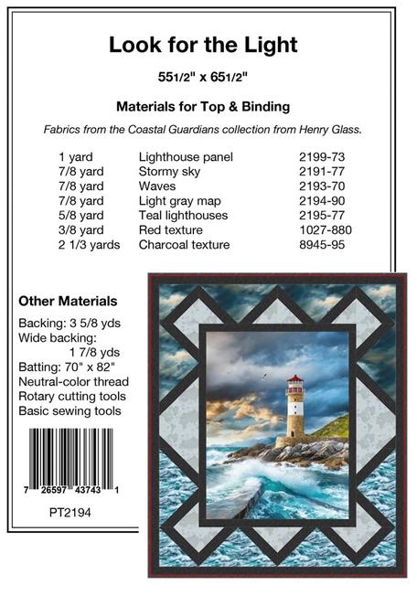 Look for the Light Panel Frame Quilt PATTERN, Pine Tree Country Quilts PT2194, 36" Fabric Panel Friendly Panel Frame Lap Throw Quilt Pattern