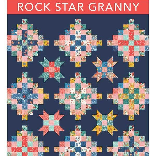 Rock Star Granny Quilt Pattern, Crystal Manning CMA877, Jelly Roll Strip Friendly Granny Squares Stars Throw Quilt Pattern