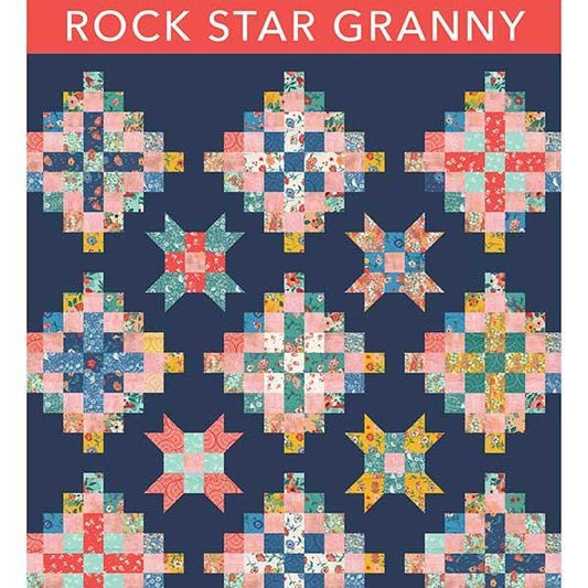 Rock Star Granny Quilt Pattern, Crystal Manning CMA877, Jelly Roll Strip Friendly Granny Squares Stars Throw Quilt Pattern