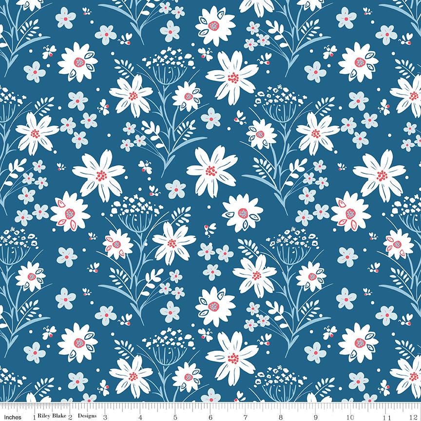 Firework Fields 5" Stacker, Riley Blake 5-17580-42, 5" Patriotic Floral Independence Day July 4th Fabric Squares, Gracey Larson