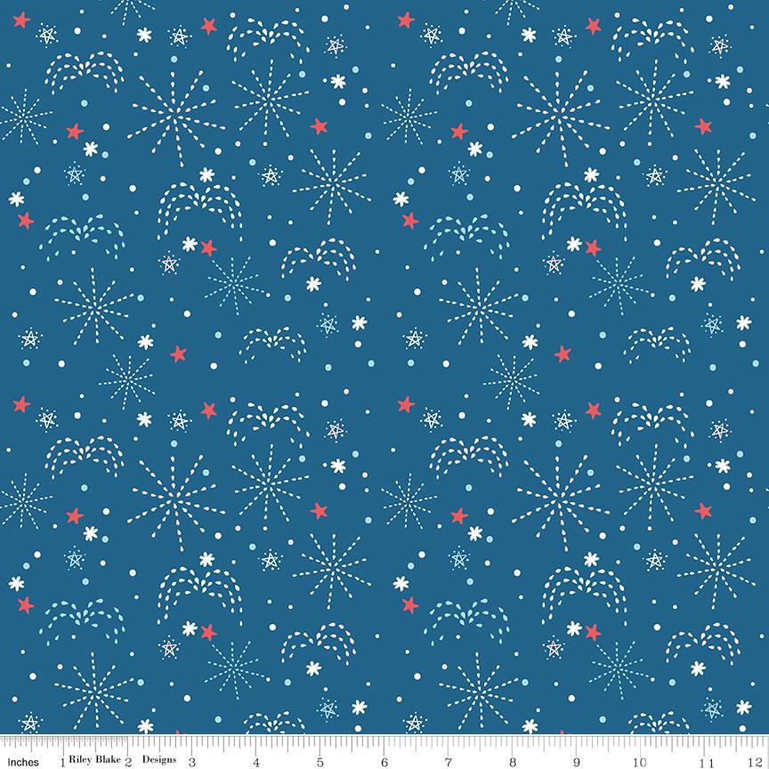 Firework Fields 5" Stacker, Riley Blake 5-17580-42, 5" Patriotic Floral Independence Day July 4th Fabric Squares, Gracey Larson