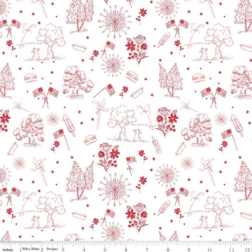 Firework Fields 5" Stacker, Riley Blake 5-17580-42, 5" Patriotic Floral Independence Day July 4th Fabric Squares, Gracey Larson