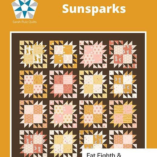 Sunsparks Quilt Pattern, Sarah Ruiz Quilts SRQ013, Fat Quarter Eighths F8 FQ Friendly Baby Throw Twin Queen King Bed Quilt Pattern