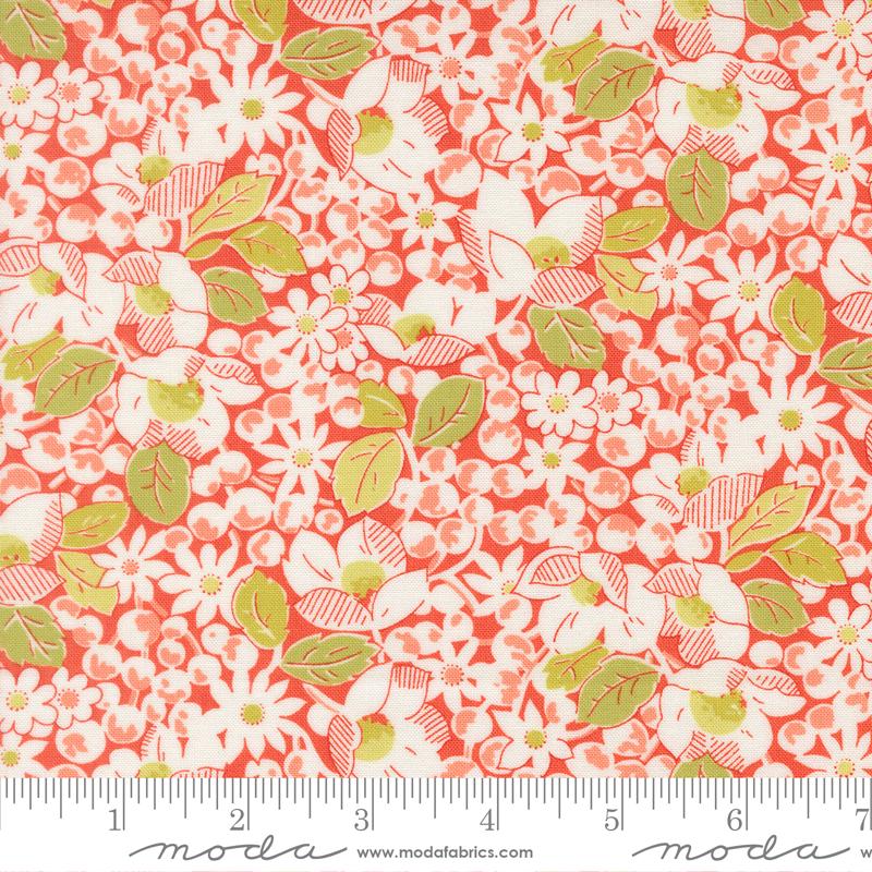 Summer's End 5" Charm Pack, Moda 35430PP, 5" Precut Pink Green Orange Floral Quilting Fabric Squares, Fig Tree