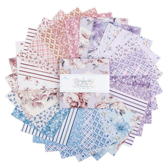 Daybreak on the Prairie 5" Stacker, Riley Blake 5-17680-42, 5" Precut Pink Blue Purple Pastel Floral Fabric Squares, Gilbert, Modern Prairie