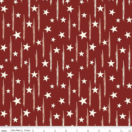 American Honor - Patriotic Stars Stripes on Red Fabric, Riley Blake C17094-BARNRED, Patriotic Red Cotton Blender Fabric, By the Yard