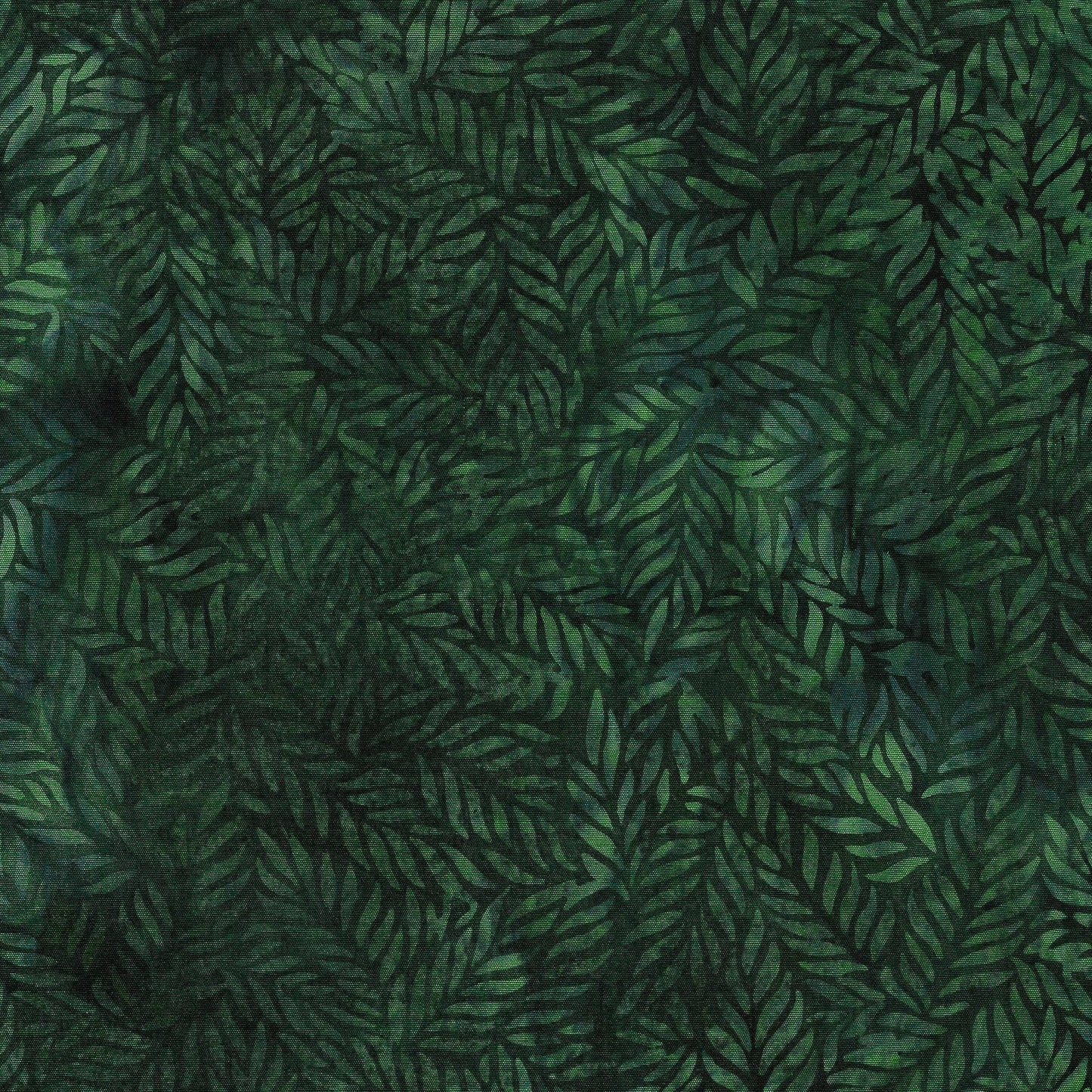 Paradise Palms - Hunter Green Leaves Batik Fabric, Island Batik 112411695 Mini Tossed Leaves, Green Tonal Cotton Batik Fabric, By the Yard