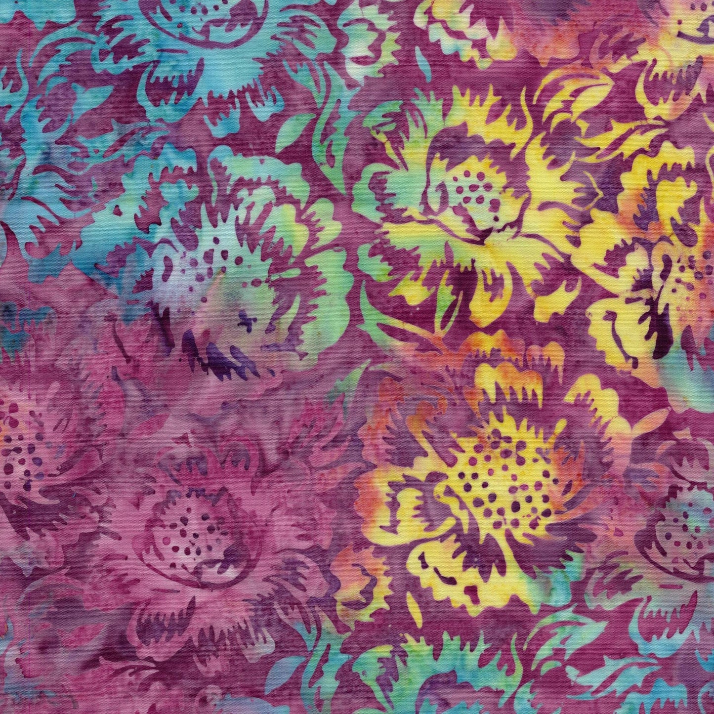 Springtime Bouquet 5" Stamp, Island Batik, 5" Precut Blue Green Pink Purple Floral Batik Fabric Charm Pack Quilt Squares