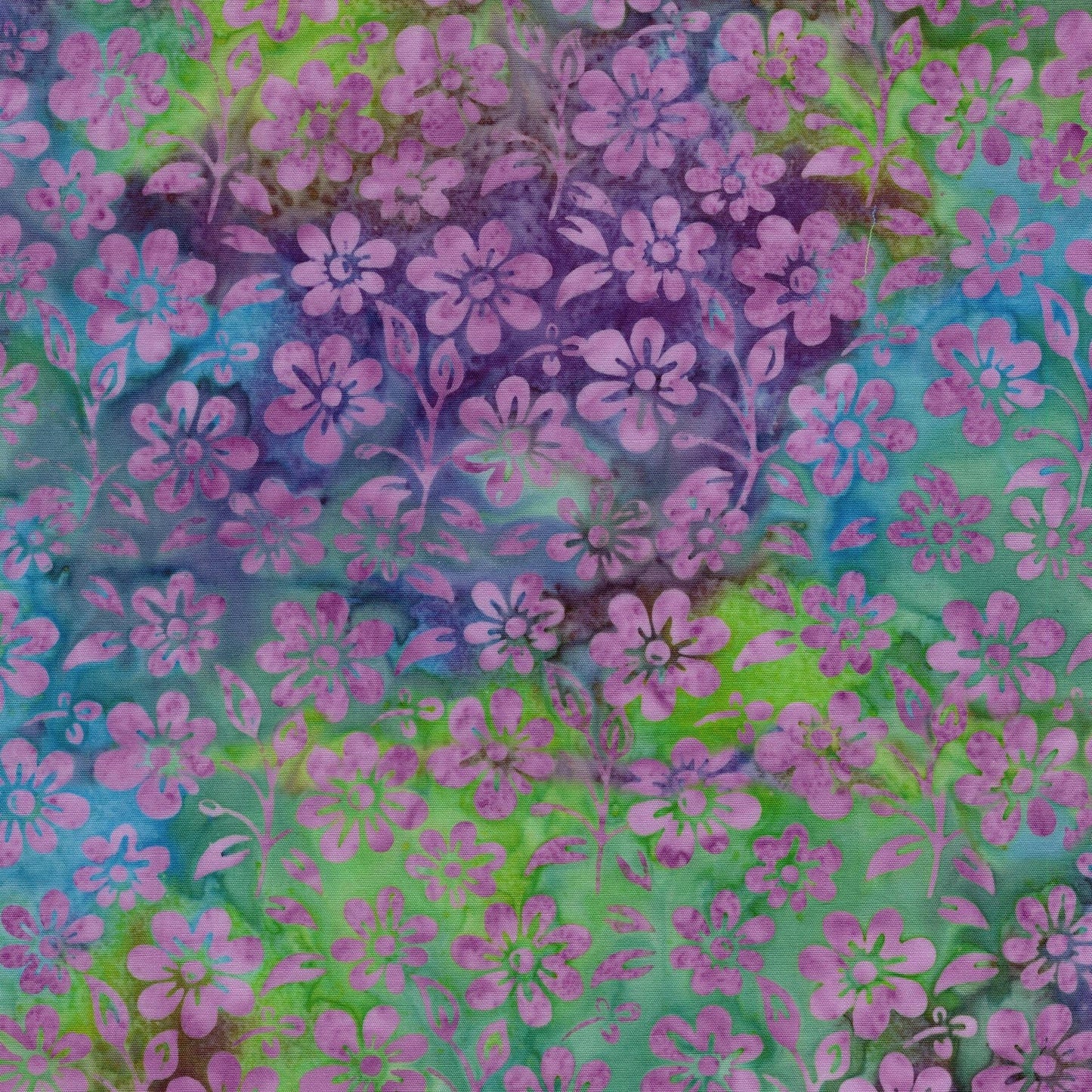 Springtime Bouquet 5" Stamp, Island Batik, 5" Precut Blue Green Pink Purple Floral Batik Fabric Charm Pack Quilt Squares