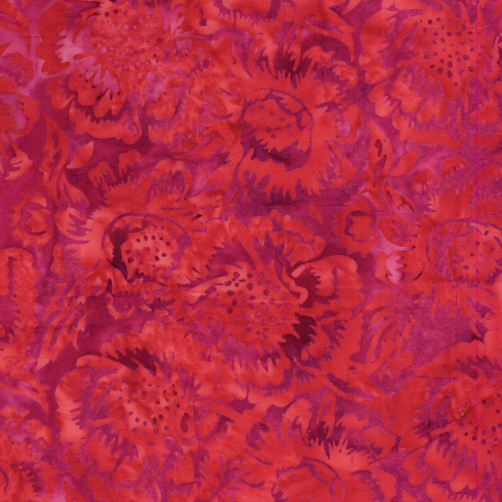 Posy Twist 5" Stamp, Island Batik, 5" Precut Pink Orange Red Green Floral Batik Fabric Charm Pack Quilt Squares
