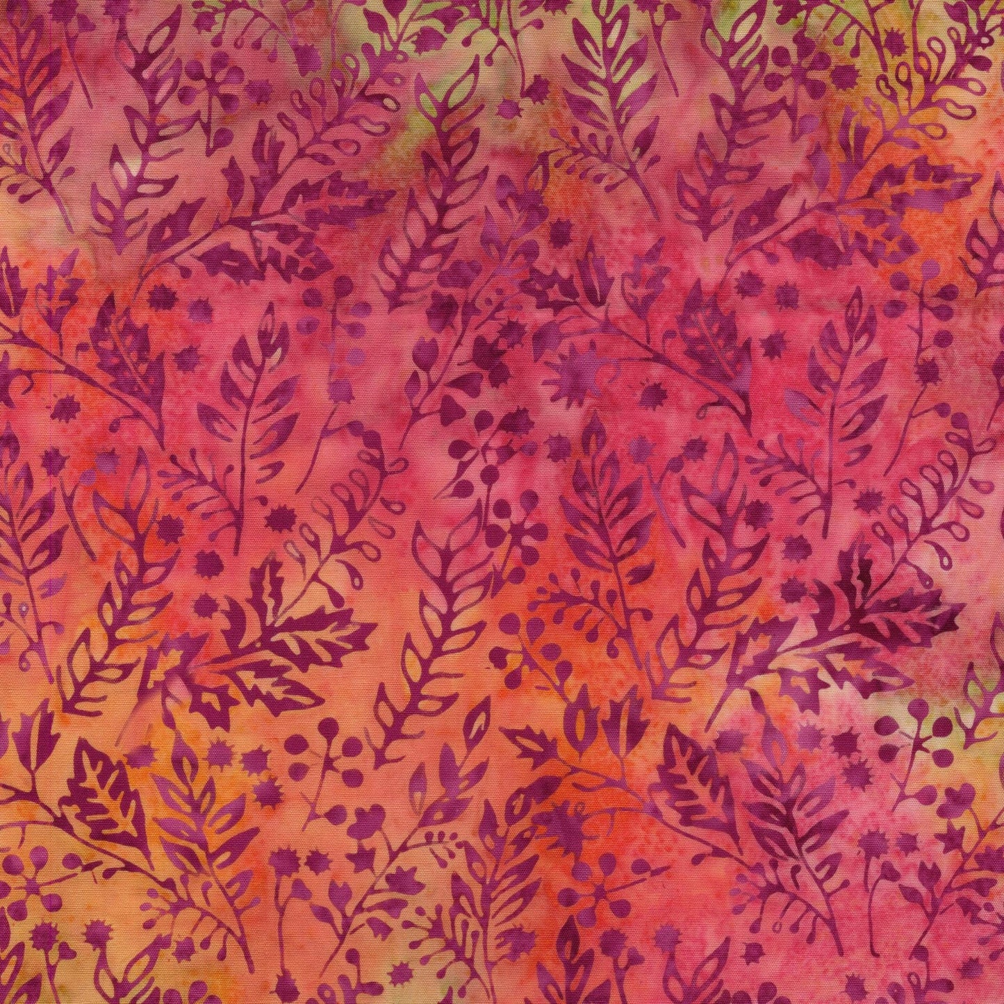 Posy Twist 5" Stamp, Island Batik, 5" Precut Pink Orange Red Green Floral Batik Fabric Charm Pack Quilt Squares