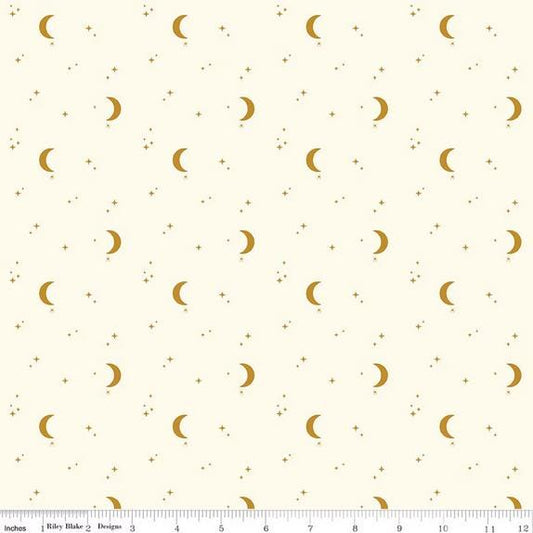 The Apothecary - Stars and Moon on Cream Fabric, Riley Blake C17555-Cream, Cream Gold Halloween Blender Fabric, Amber Elliot, By the Yard