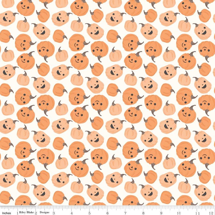 Frank and Friends Halloween 5" Stacker, Riley Blake 5-17470-42, 5" Precut Pink Orange Green Black Halloween Quilt Fabric, My Mind's Eye