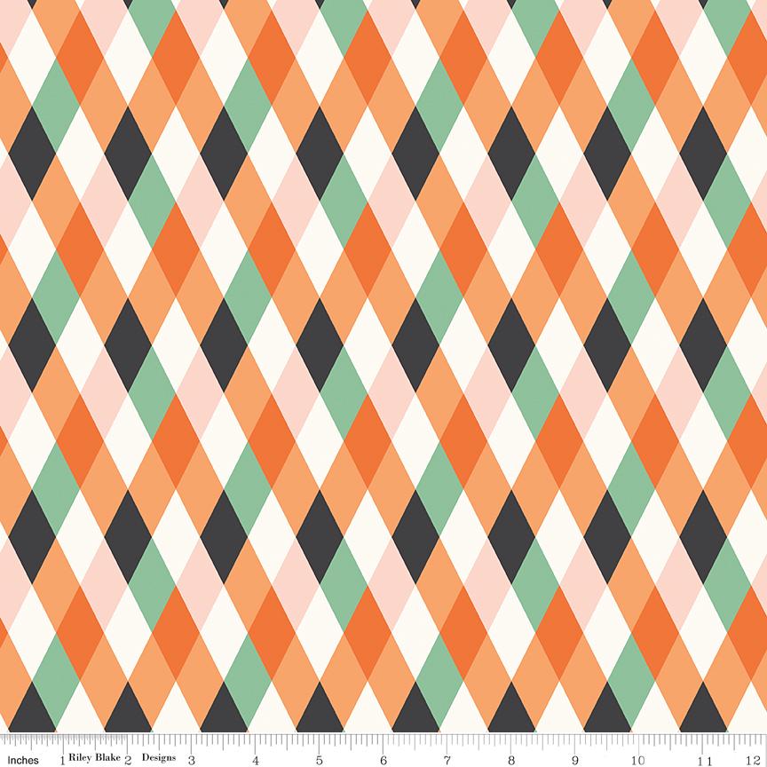 Frank and Friends Halloween 10" Stacker, Riley Blake 10-17470-42, 10" Precut Pink Orange Green Black Halloween Quilt Fabric, My Mind's Eye