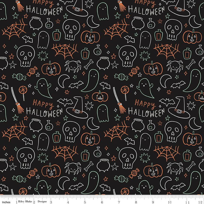 Frank and Friends Halloween 10" Stacker, Riley Blake 10-17470-42, 10" Precut Pink Orange Green Black Halloween Quilt Fabric, My Mind's Eye